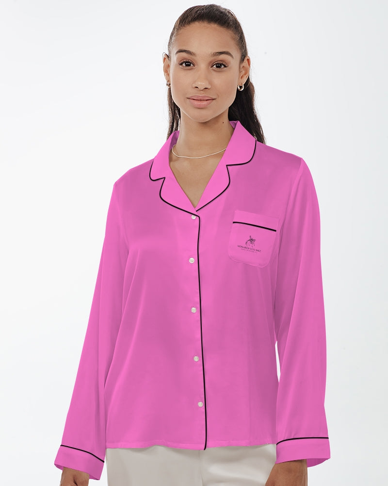 Empress Pink Women's Satin Long Sleeve Pajama Top