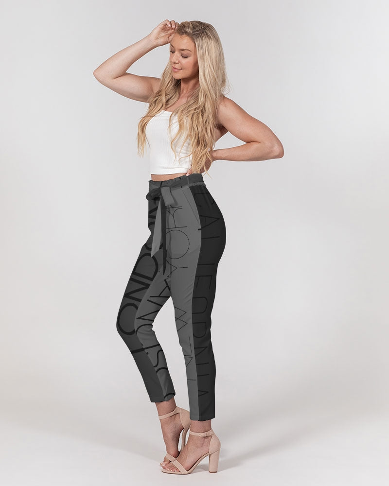 Monarch Luxury MKE - Eboni-Onyx Women's All-Over Print Belted Tapered Pants