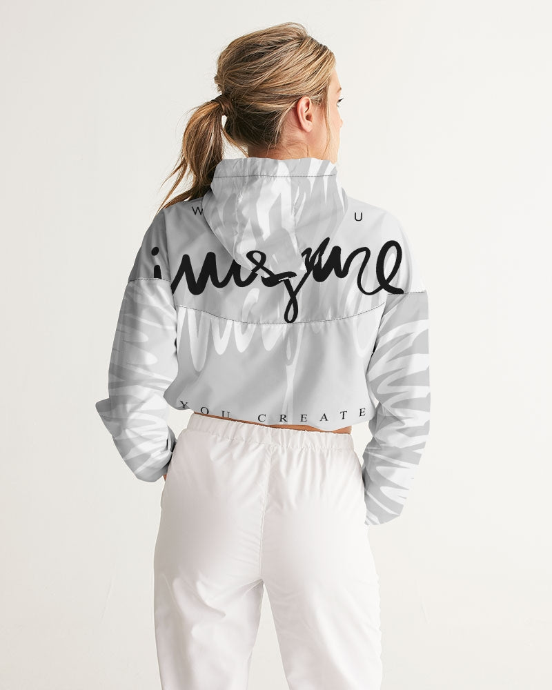 Monarch Luxury MKE - White Smoke Women's All-Over Print Cropped Windbreaker