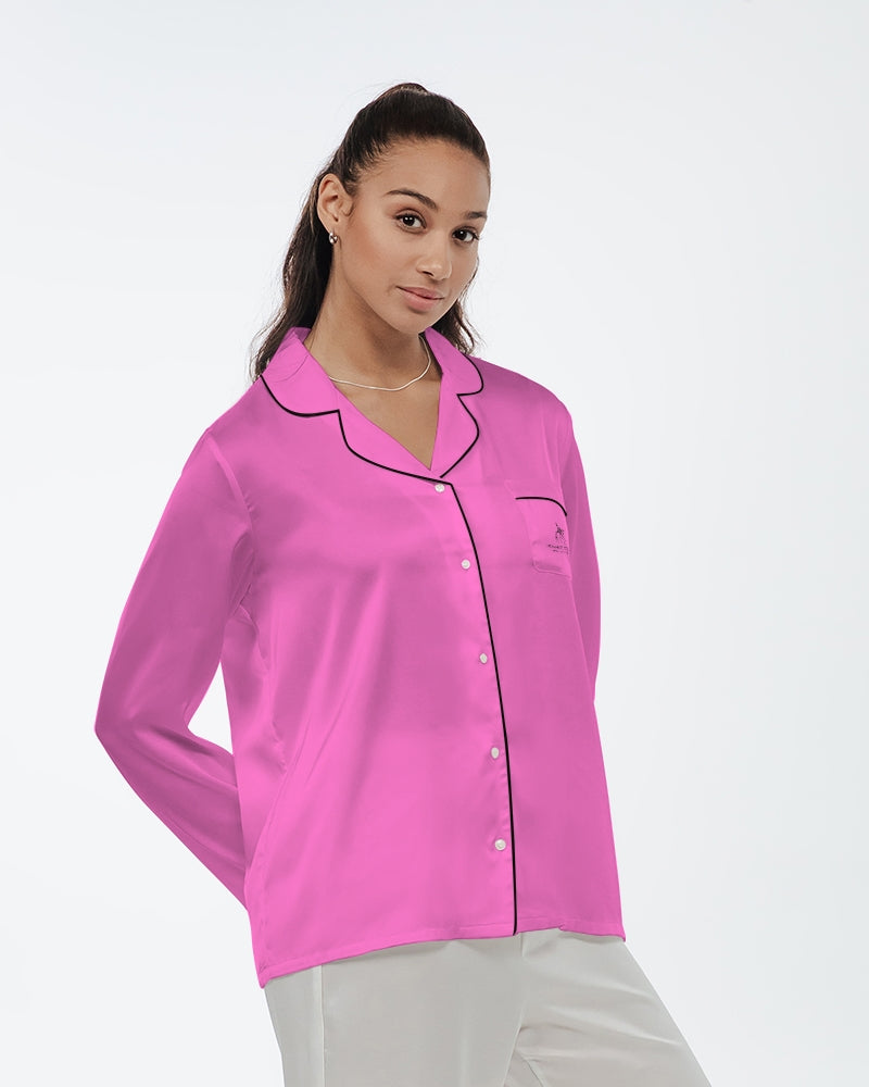 Empress Pink Women's Satin Long Sleeve Pajama Top