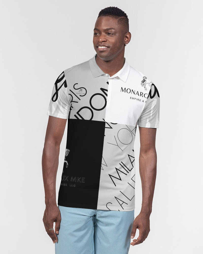 Monarch Luxury MKE - White Smoke Men's All-Over Print Slim Fit Short Sleeve Polo