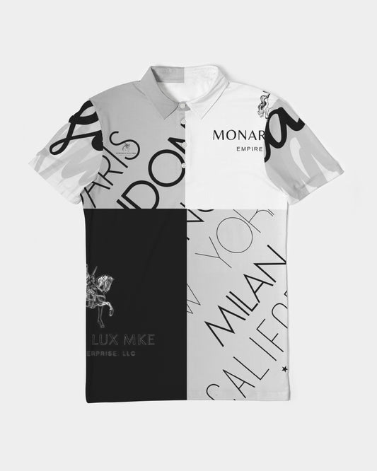 Monarch Luxury MKE - White Smoke Men's All-Over Print Slim Fit Short Sleeve Polo