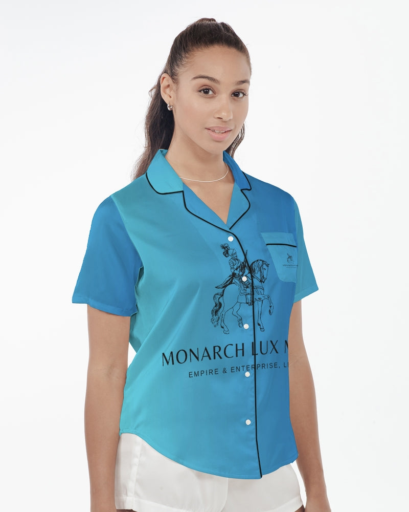 Cortana Blue Empress Women's Satin Short Sleeve Pajama Top