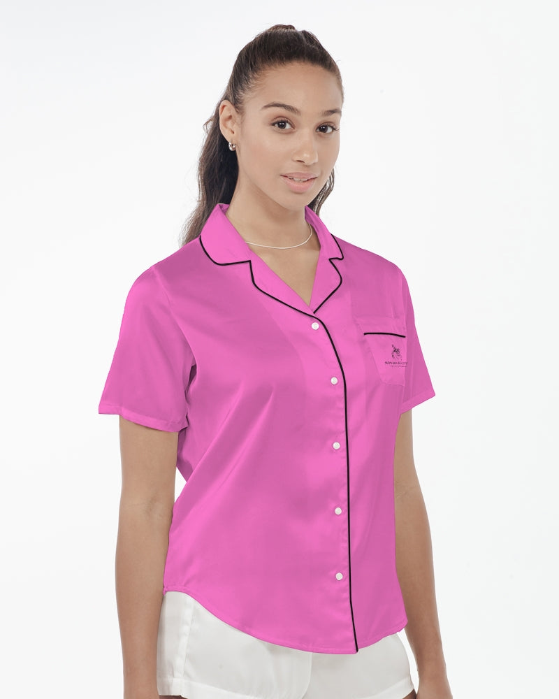 Empress Pink Women's Satin Short Sleeve Pajama Top