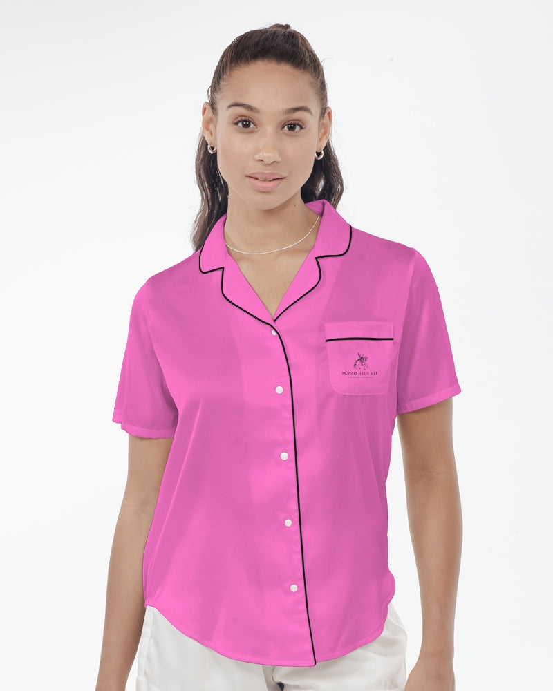 Empress Pink Women's Satin Short Sleeve Pajama Top