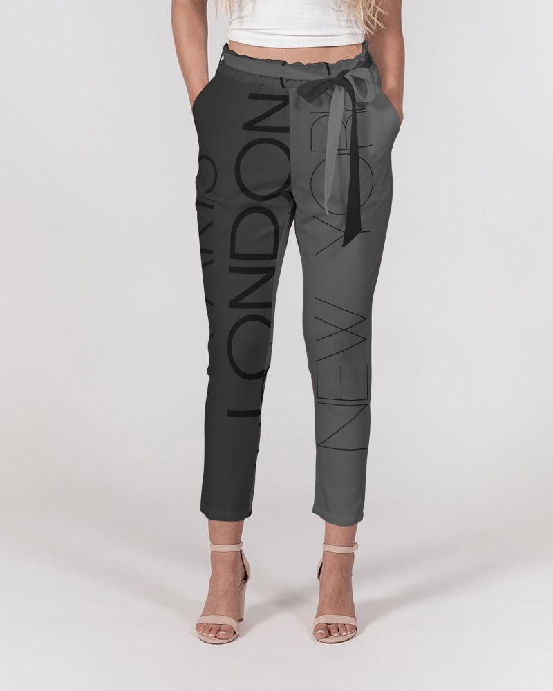 Monarch Luxury MKE - Eboni-Onyx Women's All-Over Print Belted Tapered Pants