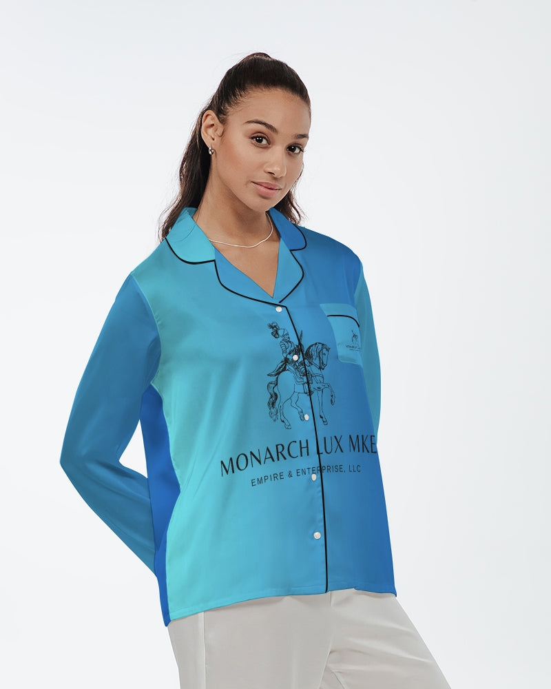 Cortana Blue Empress Women's Satin Long Sleeve Pajama Top