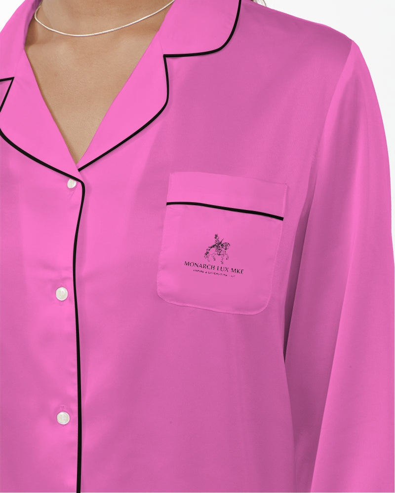 Empress Pink Women's Satin Long Sleeve Pajama Top