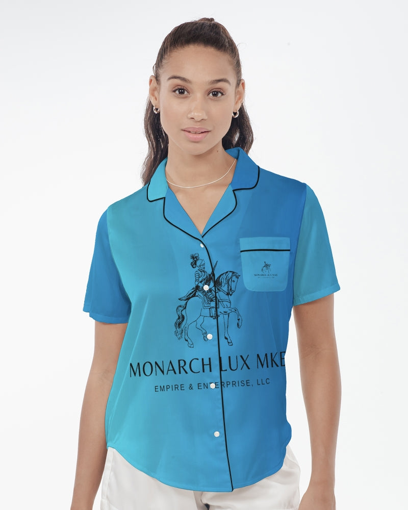 Cortana Blue Empress Women's Satin Short Sleeve Pajama Top