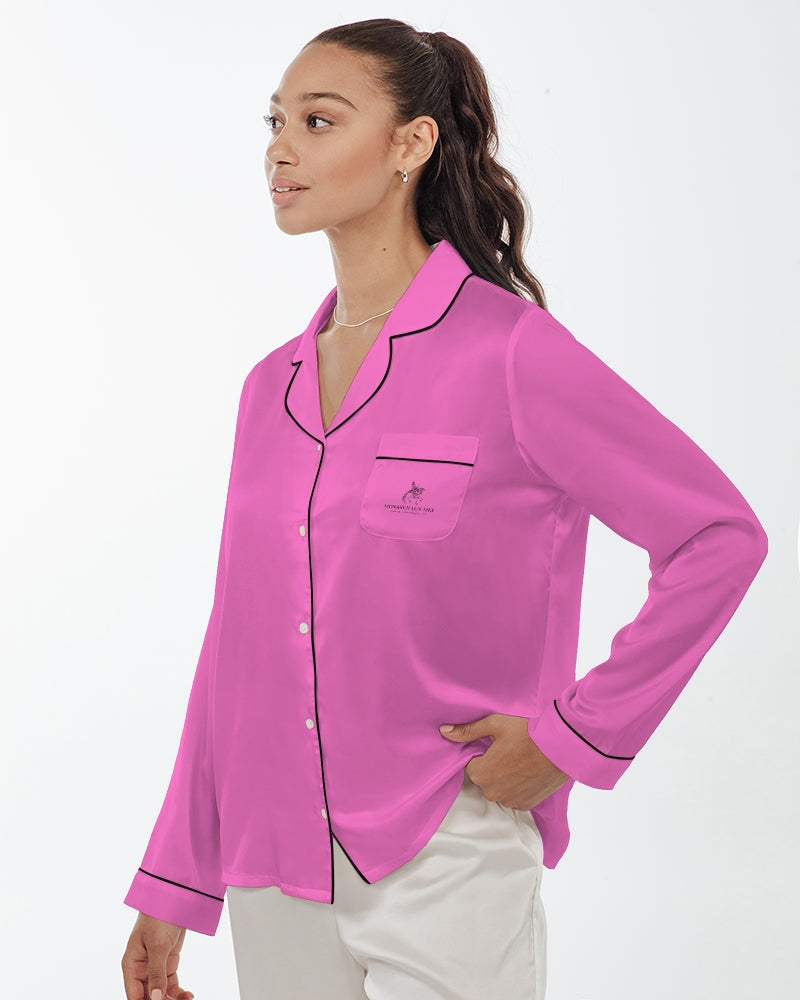 Empress Pink Women's Satin Long Sleeve Pajama Top