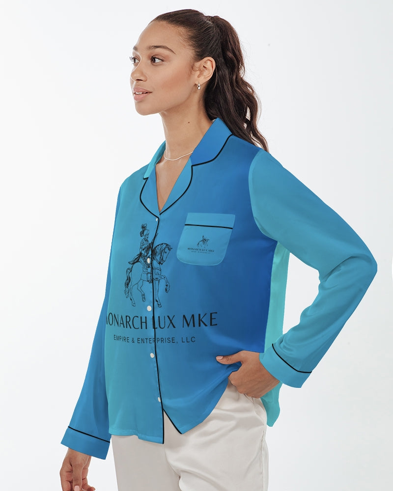 Cortana Blue Empress Women's Satin Long Sleeve Pajama Top