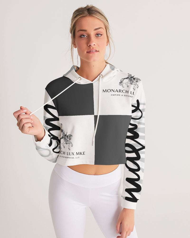 Monarch Luxury MKE - Eboni-Onyx Women's All-Over Print Cropped Hoodie