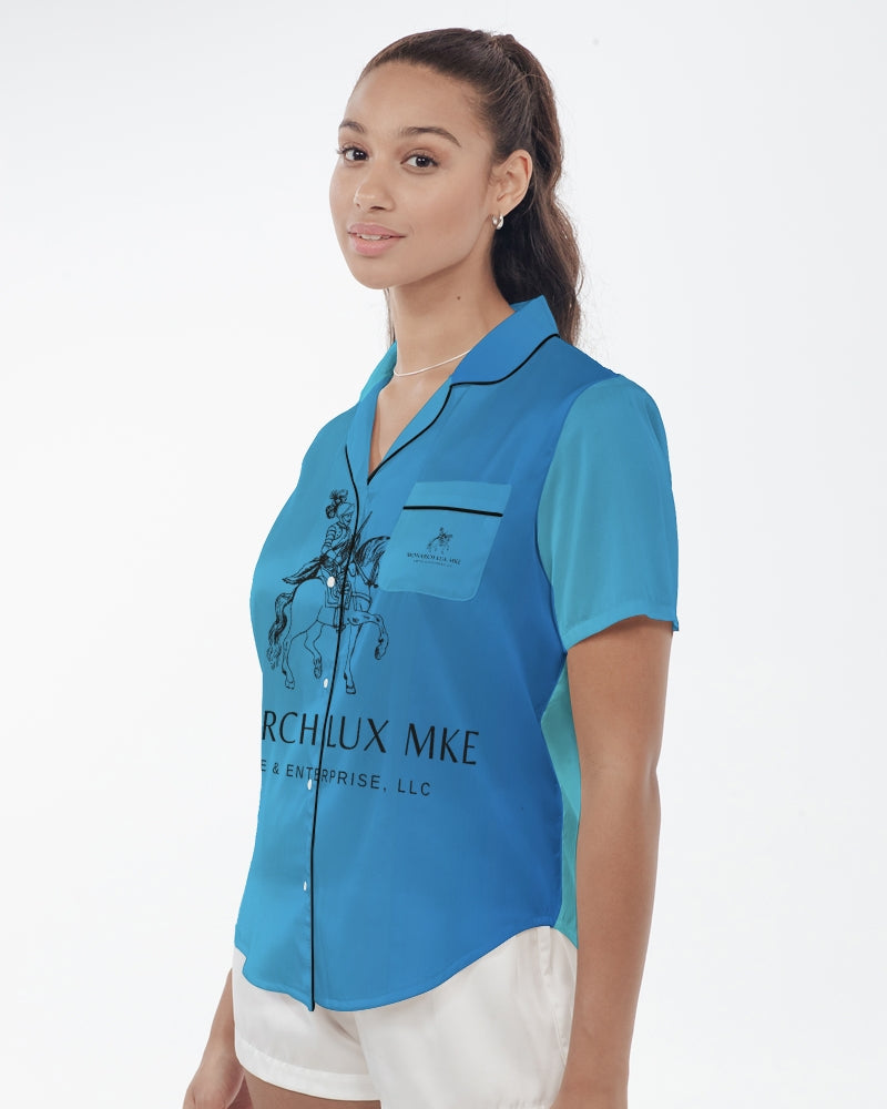 Cortana Blue Empress Women's Satin Short Sleeve Pajama Top