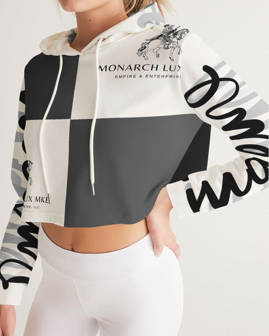 Monarch Luxury MKE - Eboni-Onyx Women's All-Over Print Cropped Hoodie