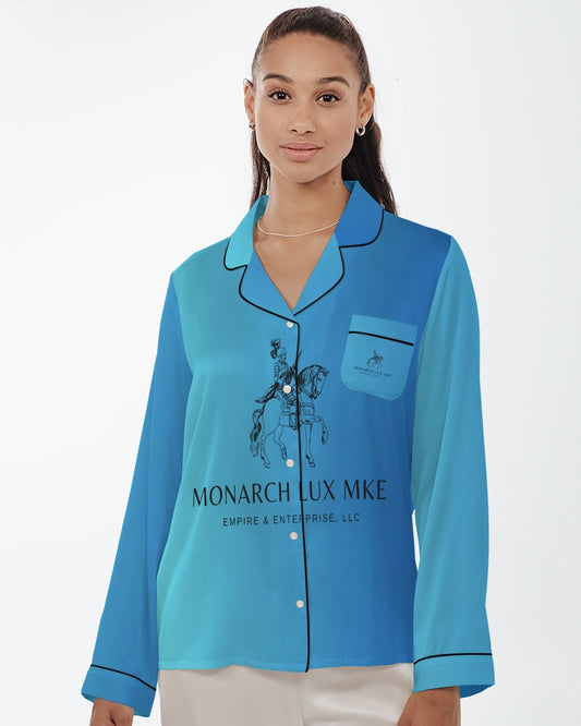 Cortana Blue Empress Women's Satin Long Sleeve Pajama Top