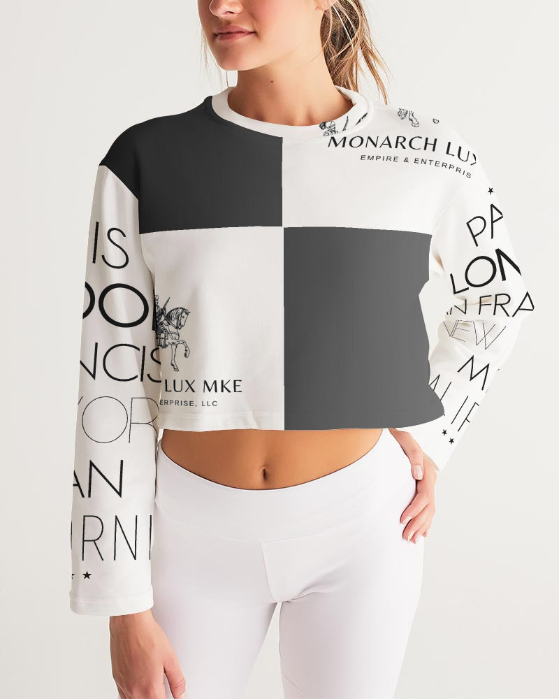 Monarch Luxury MKE - Eboni-Onyx Women's All-Over Print Cropped Sweatshirt